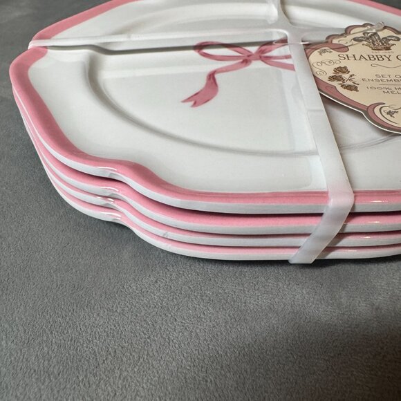 Shabby Chic Pink Bow Melamine Salad/Dessert Plates - Set of 4 NWT - Picture 4 of 7